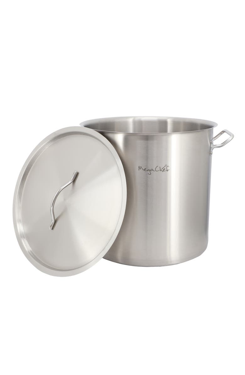 Megachef Professional Kitchen 38.5 Quart Round Stainless Steel Stock Pot with Lid, Alternate, color, Silver