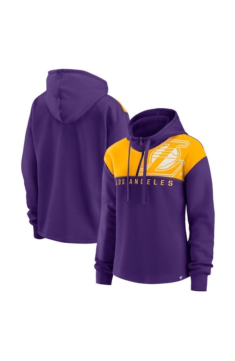 FANATICS Women's Fanatics Branded Purple Los Angeles Lakers Overslide Quarter-Zip Fleece Hoodie, Main, color, Purple