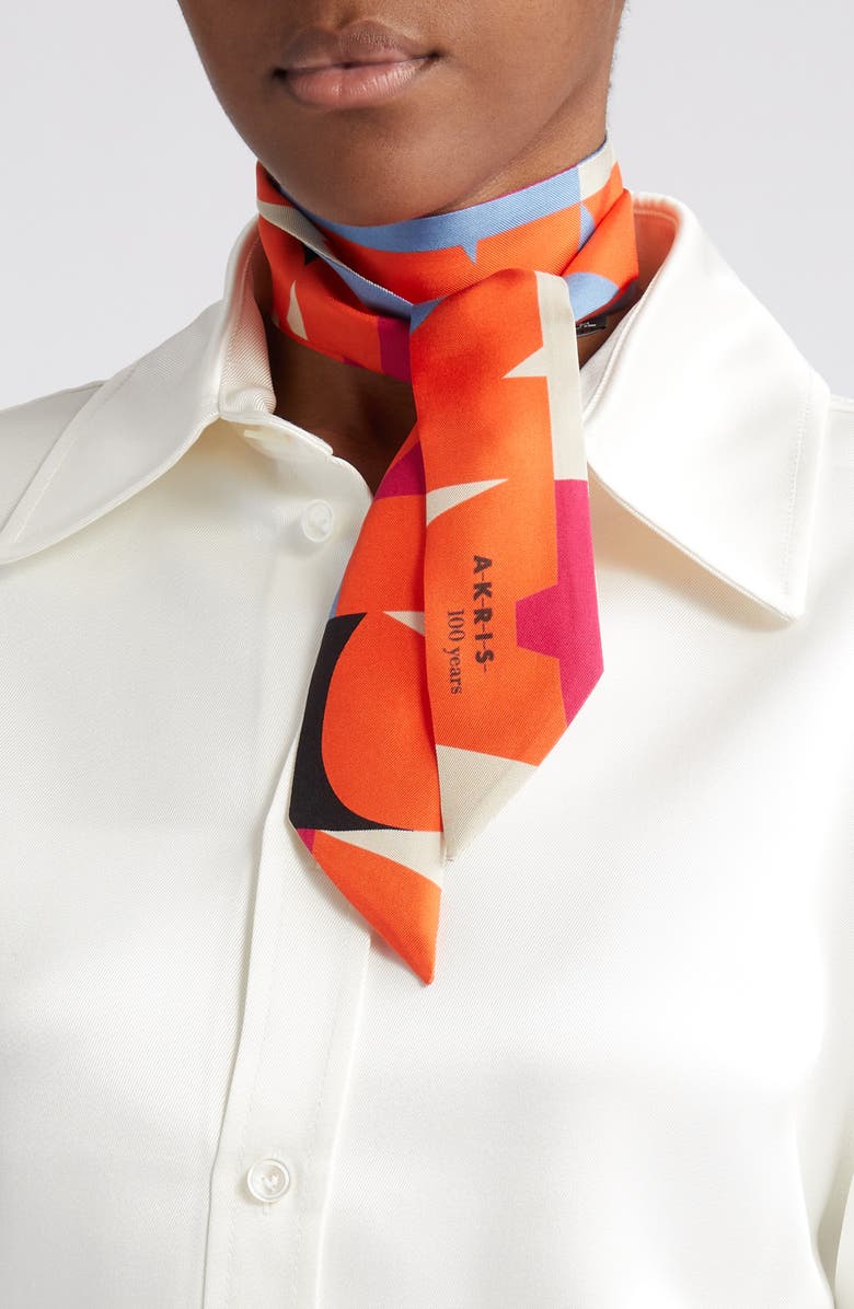 Akris Block Print Silk Twill Skinny Scarf, Main, color, 