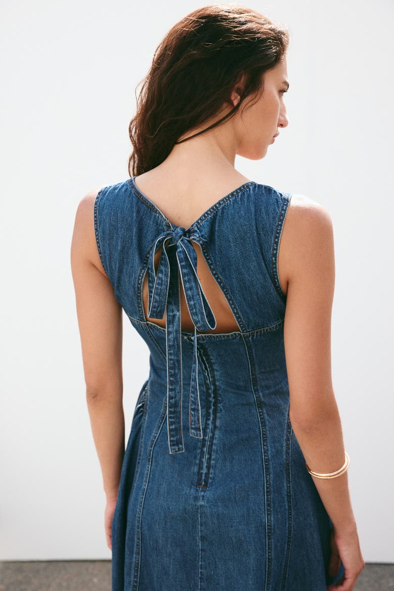 Flared-skirt Twill Dress, Alternate, color, Denim blue