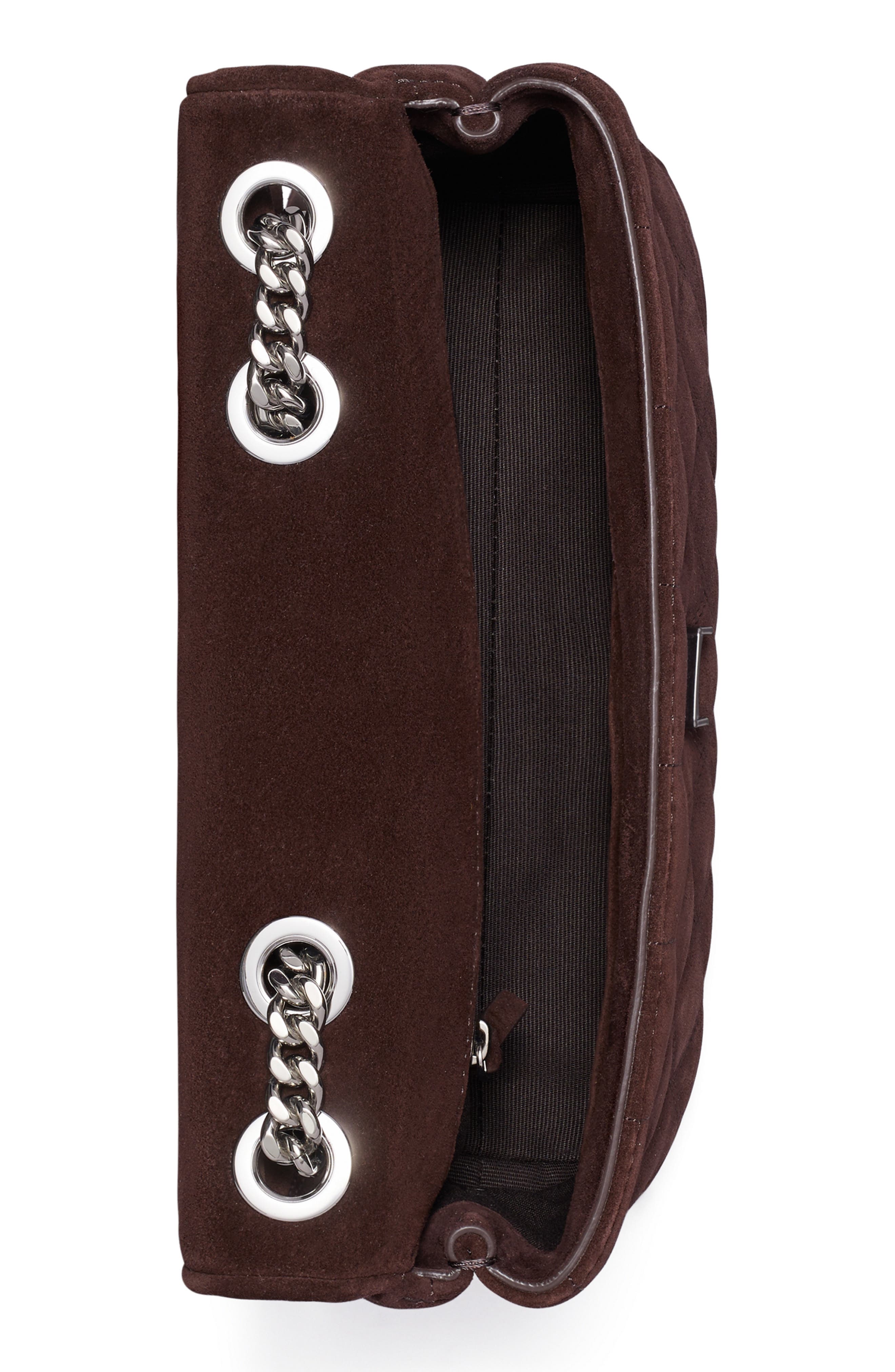 Tory Burch Small Kira Quilted Suede Converstible Shoulder Bag, Alternate, color, Licorice