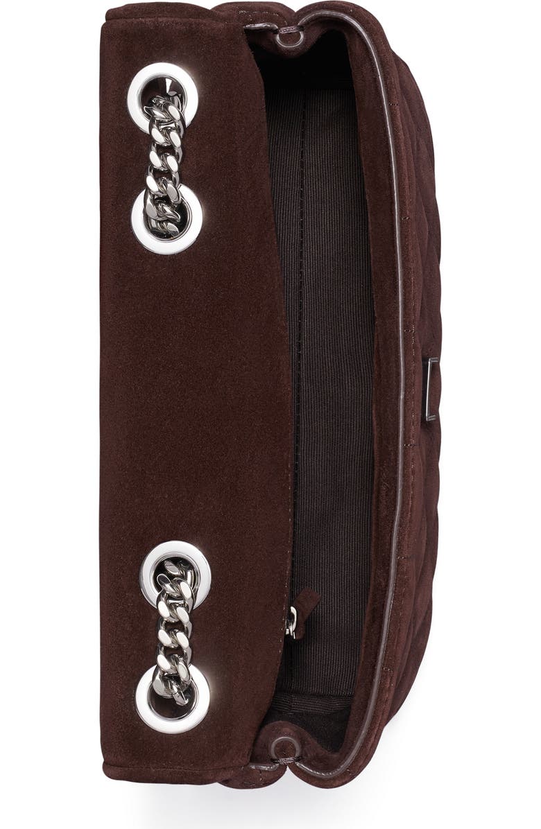 Tory Burch Small Kira Quilted Suede Converstible Shoulder Bag, Alternate, color, Licorice