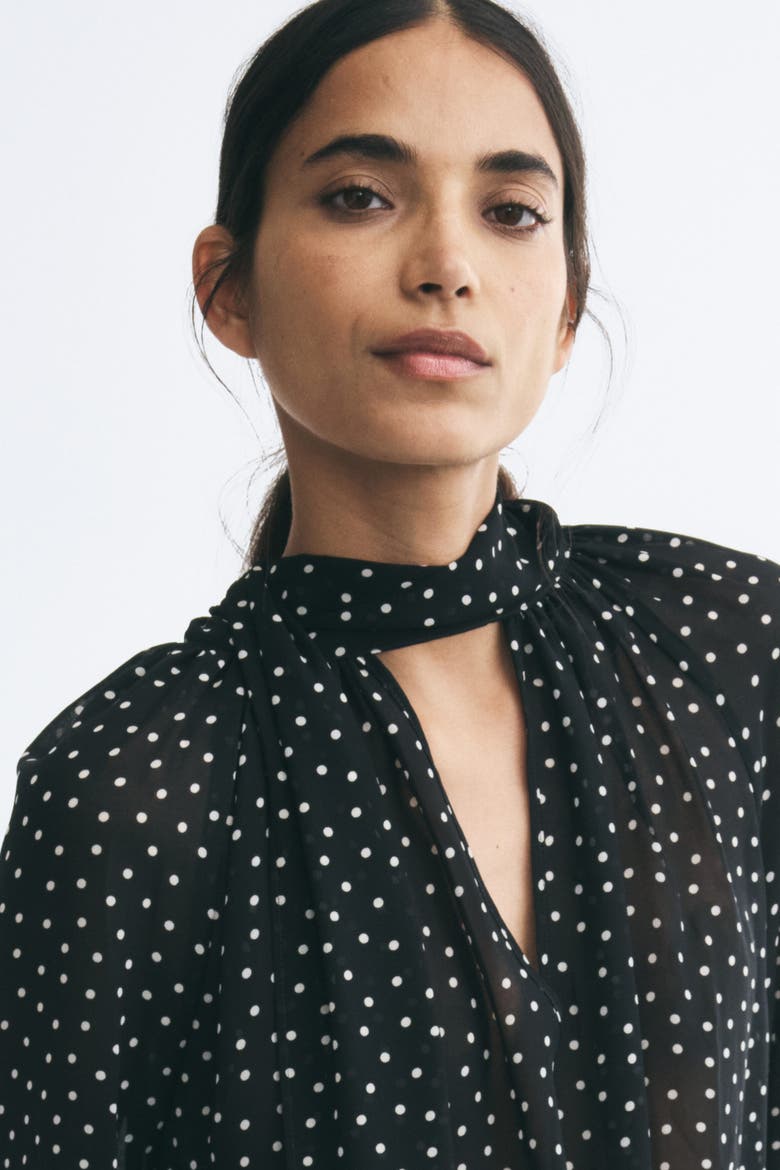 Blouse With Scarf Collar, Alternate, color, Black