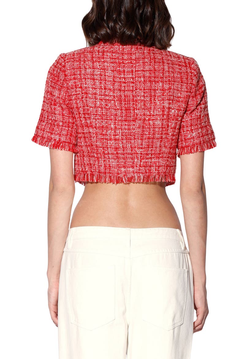 Rita Short Sleeve Cropped Tweed Top, Alternate, color, CHERRY TWEED
