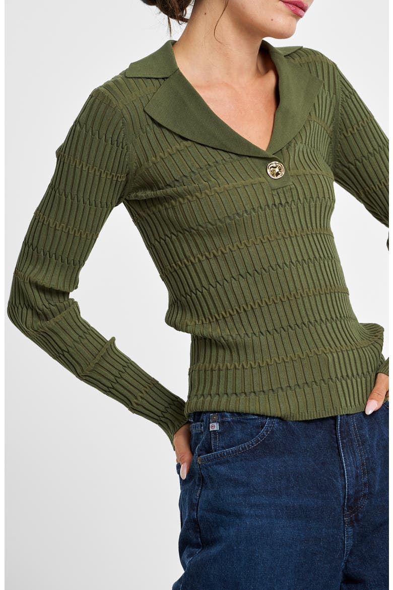 Millia Collar Rib Top, Alternate, color, GREEN