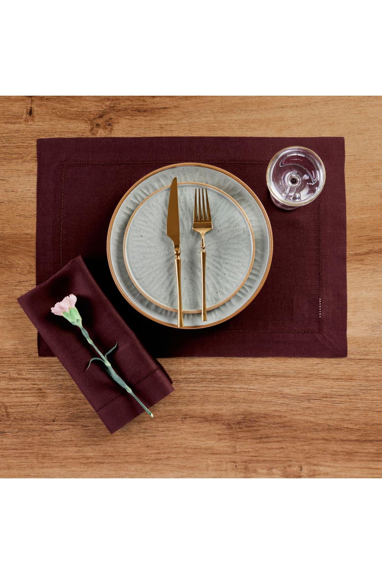 Linen Dinner Napkins Set of 4, 20 x 20" - Classic Hemstitch, Alternate, color, Burgundy