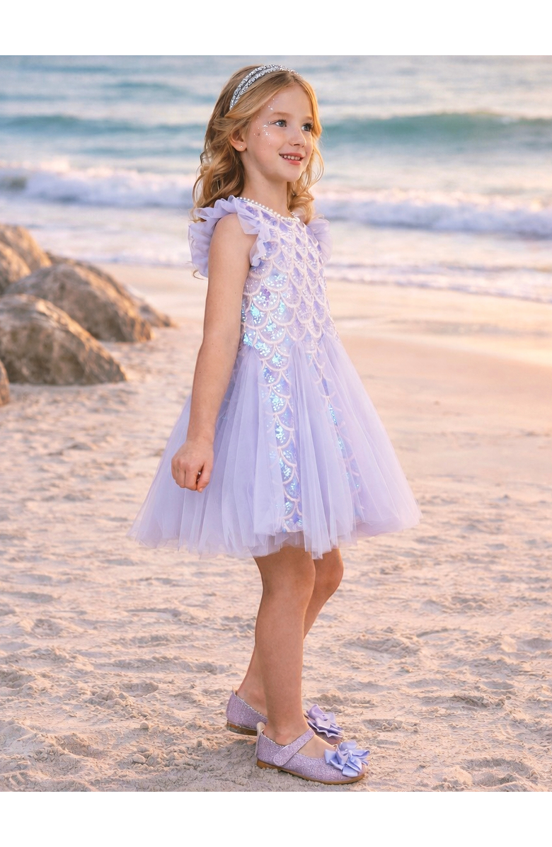 Mia Belle Girls Seaside Shimmer Mermaid Tulle Dress, Alternate, color, Purple