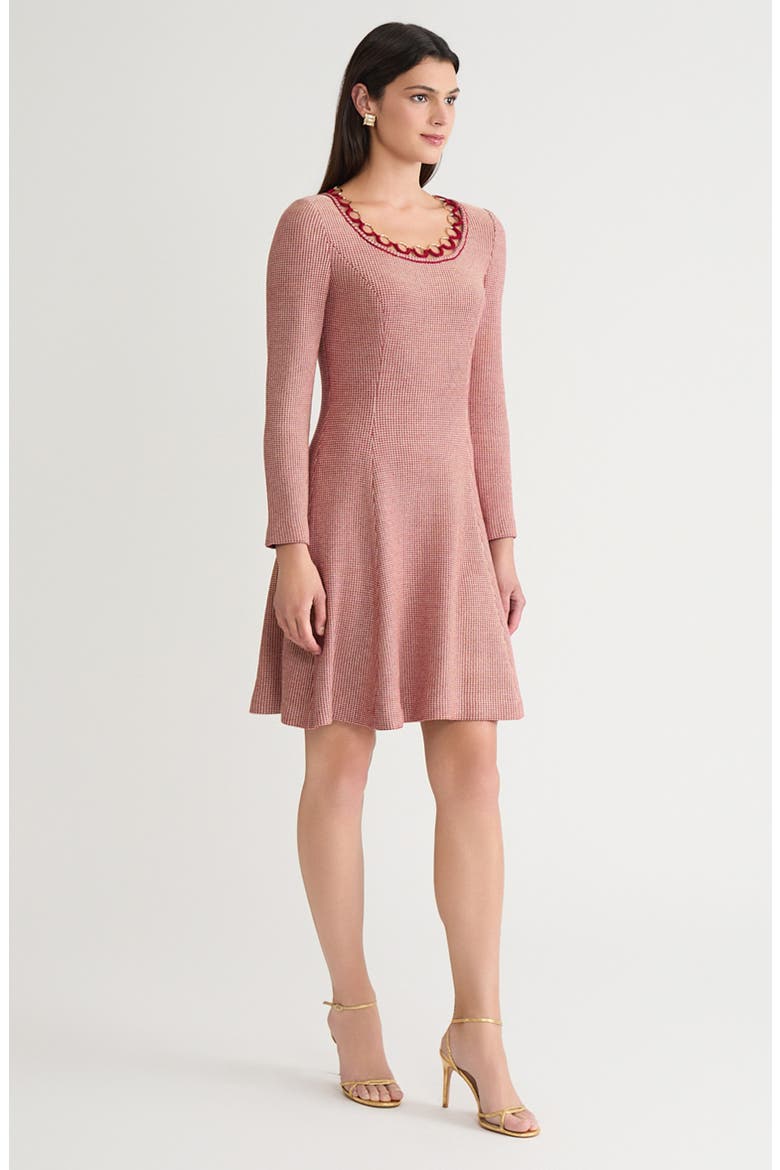 A-Line Lurex Crochet Ring Trim Knit Dress, Alternate, color, Scarlet Red/Gold