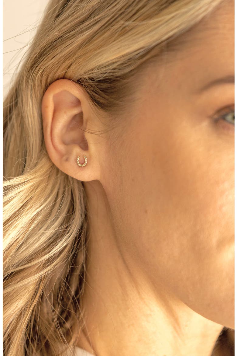 Alpine Diamond Horseshoe Stud Earrings, Alternate, color, YELLOW GOLD