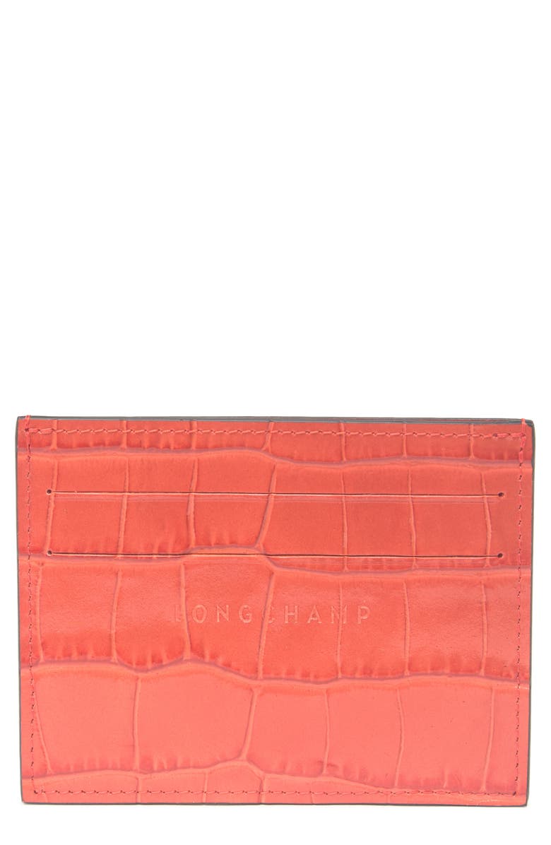 Longchamp Le Pliage Croc Embossed Leather Card Holder, Main, color,
