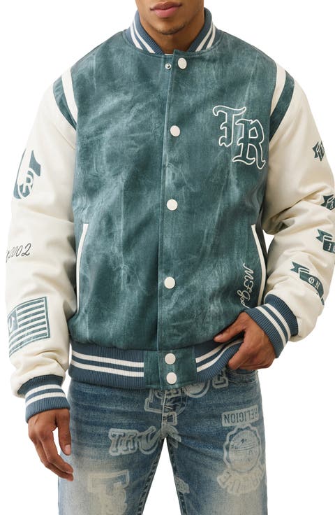 Retro Varsity Denim & Faux Leather Jacket