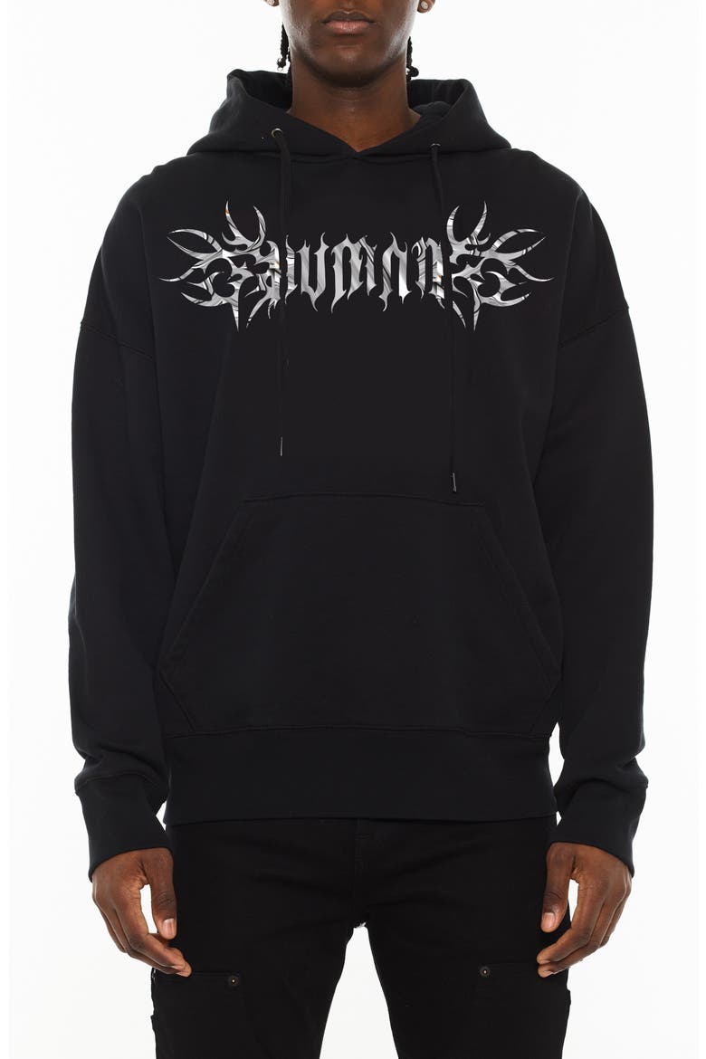 Graphic Pullover Hoodie, Main, color, BLACK