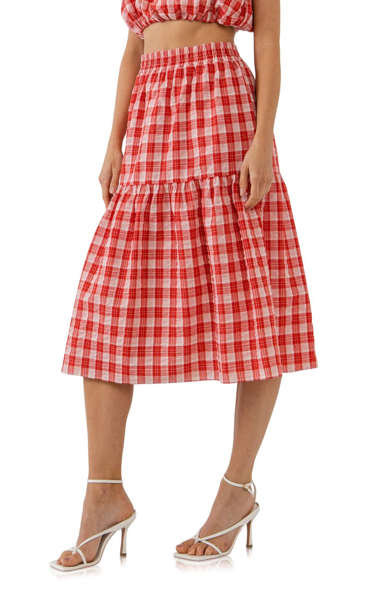 English Factory Plaid Cotton Midi Skirt, Alternate, color, 