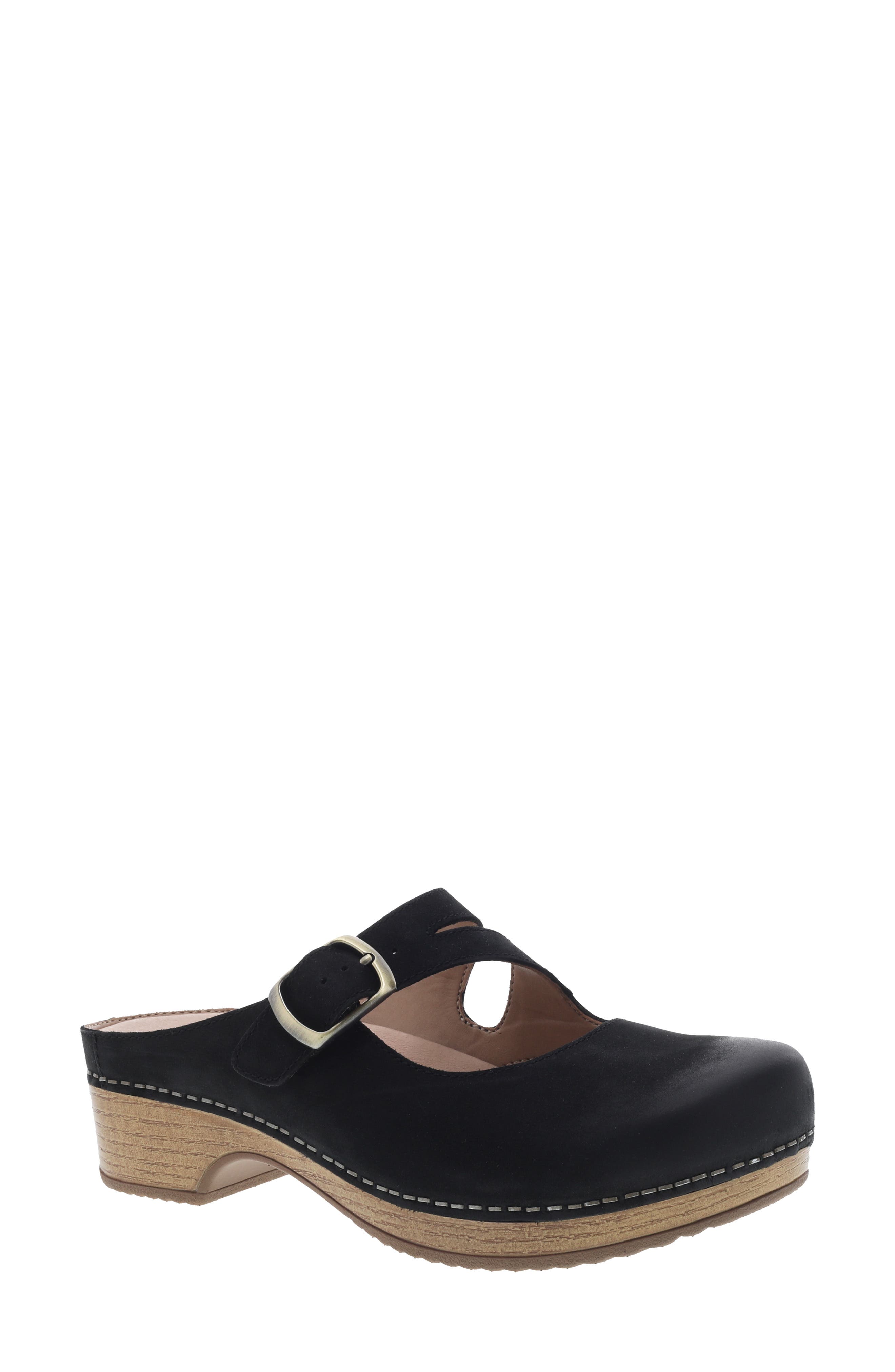 Britney Buckle Clog, Main, color, BLACK NUBUCK LEATHER