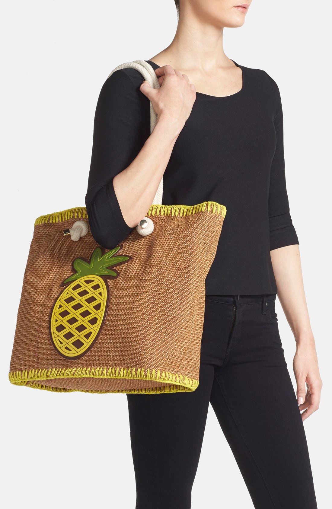 'Pineapple' Woven Tote, Alternate, color, NATURAL