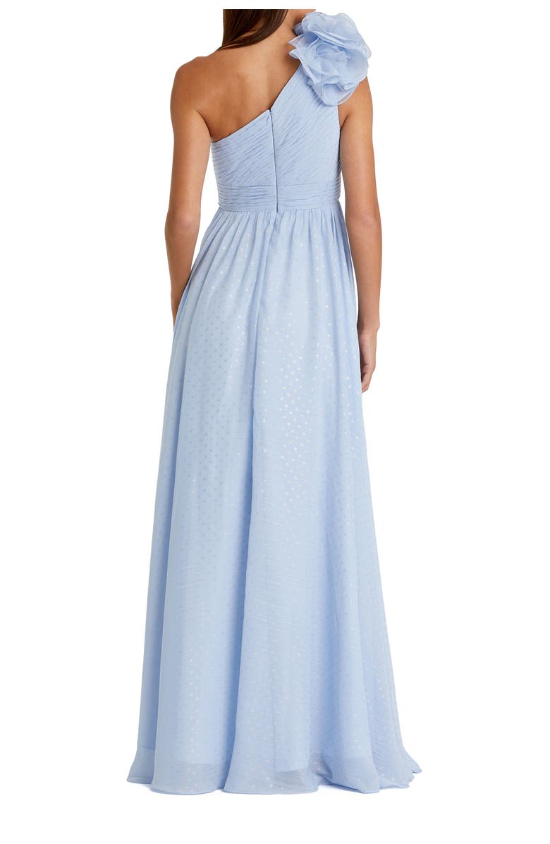Mac Duggal One Shoulder Polka Dot Chiffon Gown With Ruffle Detail, Alternate, color, Powder Blue