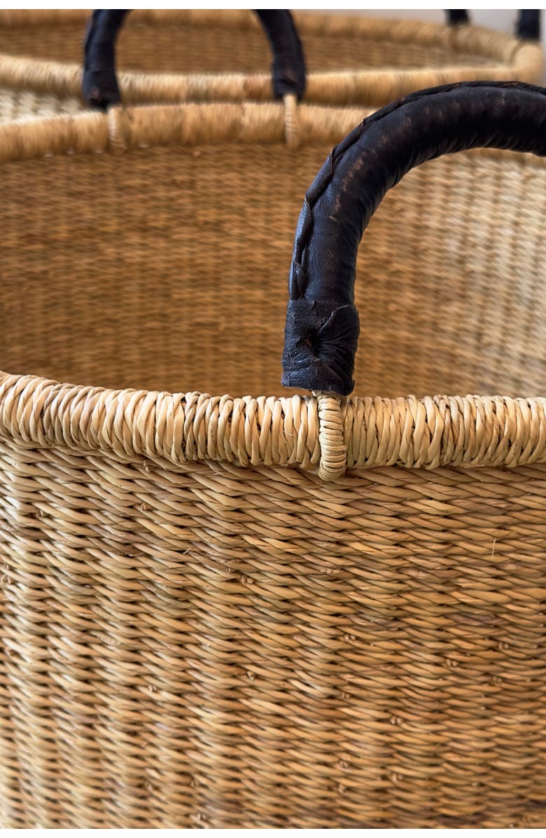 Mbare Handwoven Hamper with Leather Handles, Alternate, color, Natural