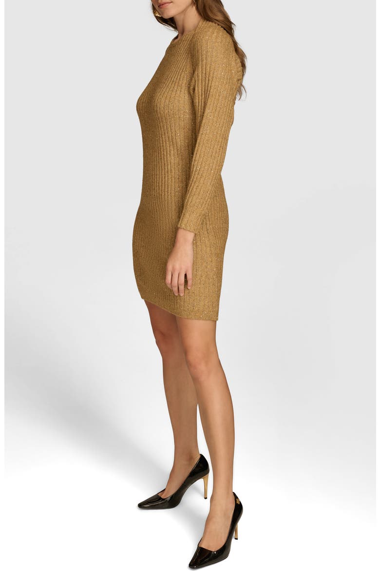 Metallic Long Sleeve Rib Sweater Dress, Alternate, color, GOLD