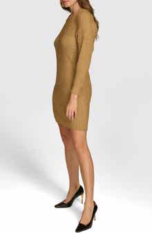 Metallic Long Sleeve Rib Sweater Dress