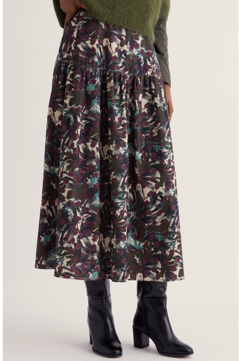 Hamlyn Tiered Midi A-Line Skirt, Main, color, INKY SEEDHEADS ARAN