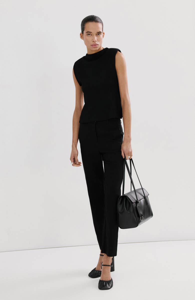 MANGO Sleeveless Flare Top with Shoulder Pads, Alternate, color, Black