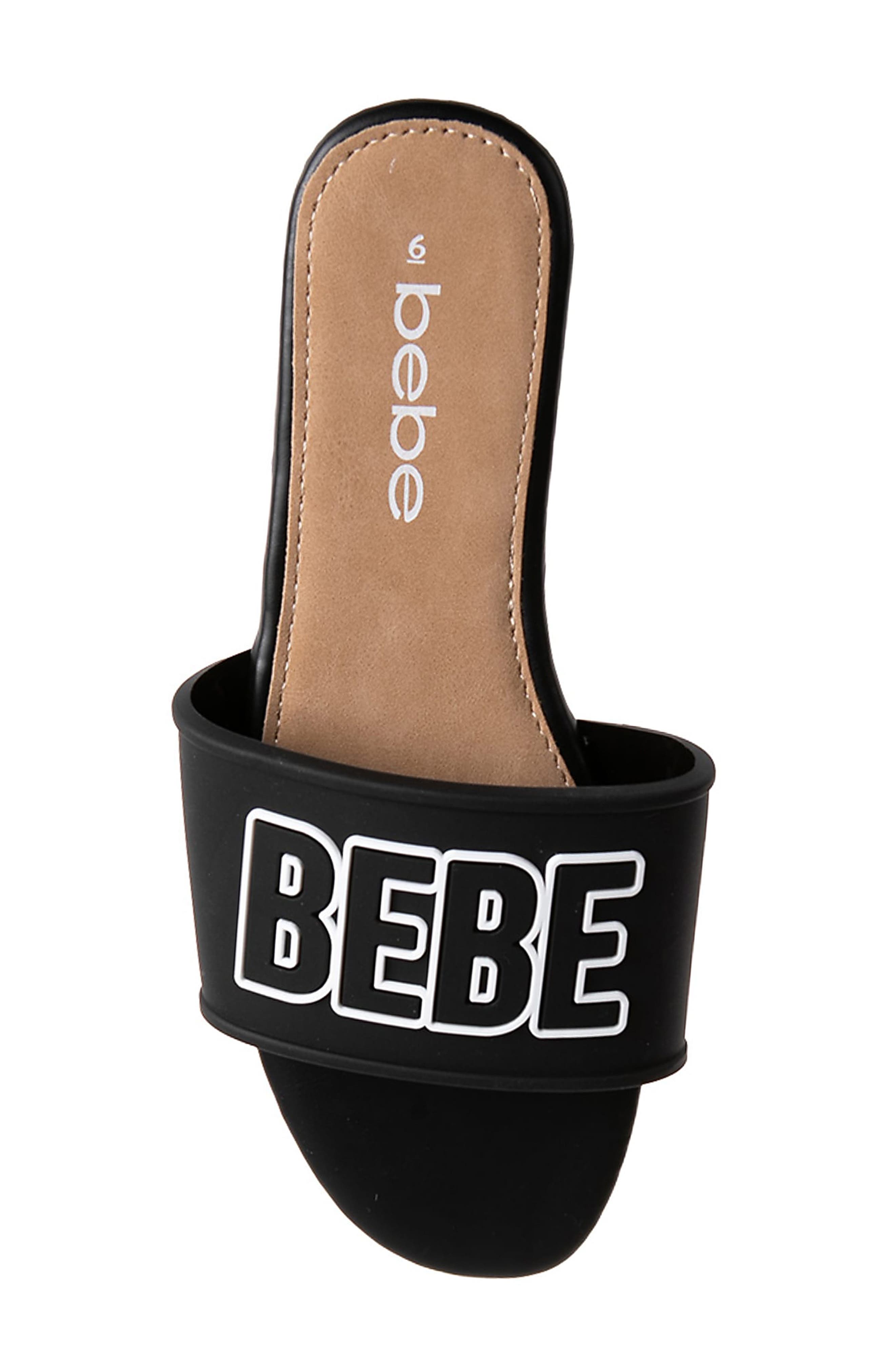 bebe Logo Slide Sandal, Alternate, color, 