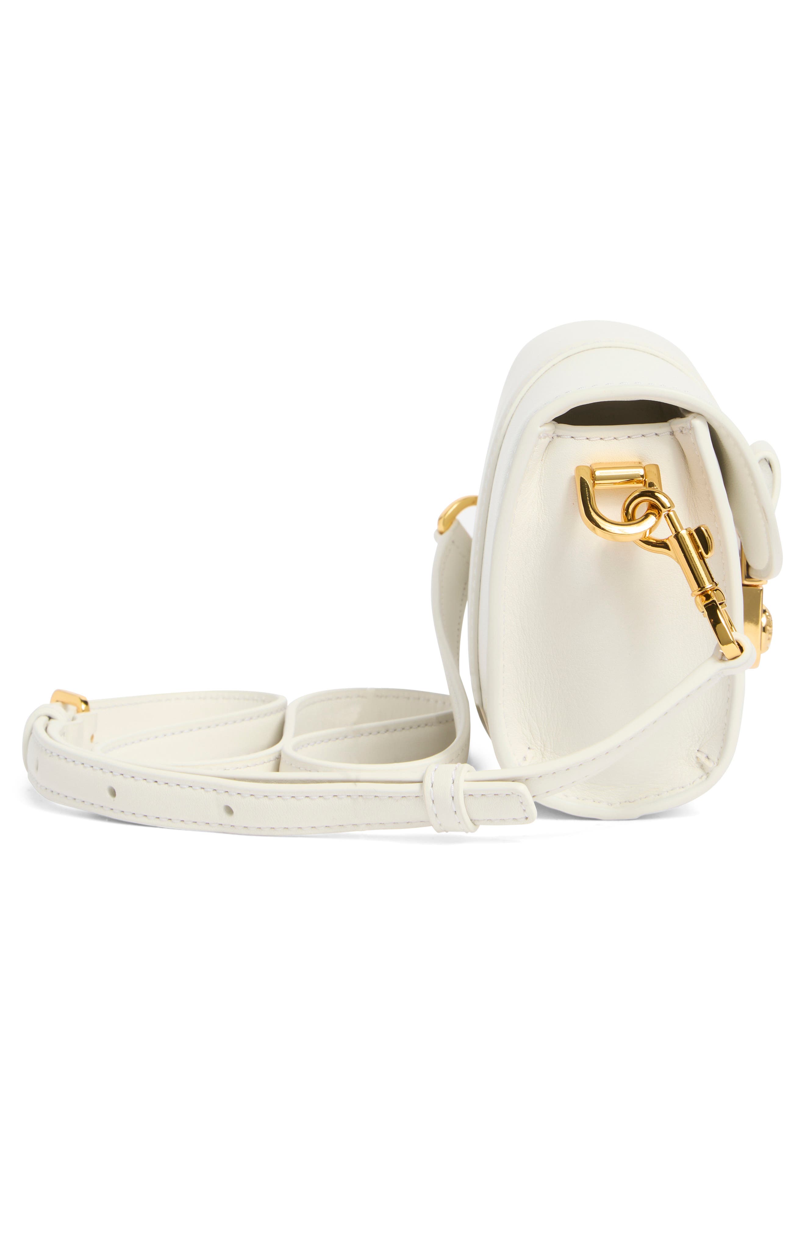 Veronica Beard Small Crest Lock Leather Trap Bag, Alternate, color, Off White