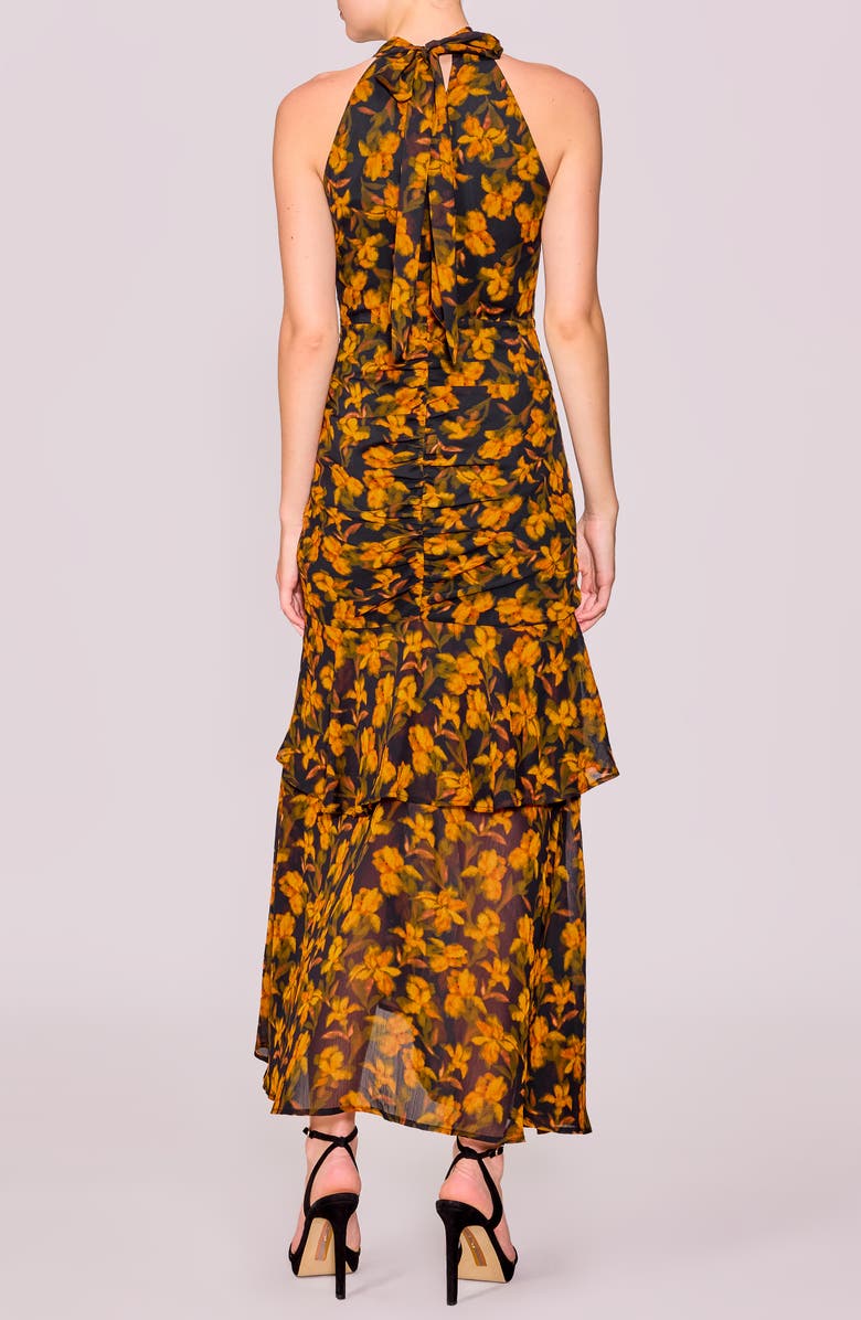 MELLODAY Floral Print Shirred Sleeveless Dress, Alternate, color, Black Orange Floral