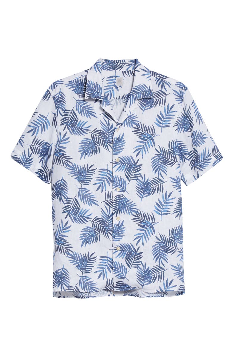Eleventy Palm Leaf Short Sleeve Linen Button-Up Shirt, Alternate, color,