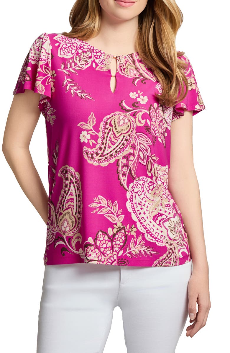 Jones New York Paisley Flutter Sleeve Top, Main, color,