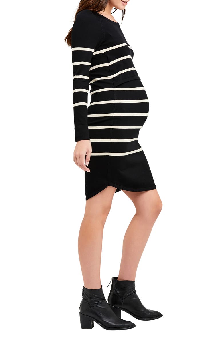 Ripe Maternity Valerie Stripe Long Sleeve Tunic Maternity Sweater Dress, Alternate, color, 