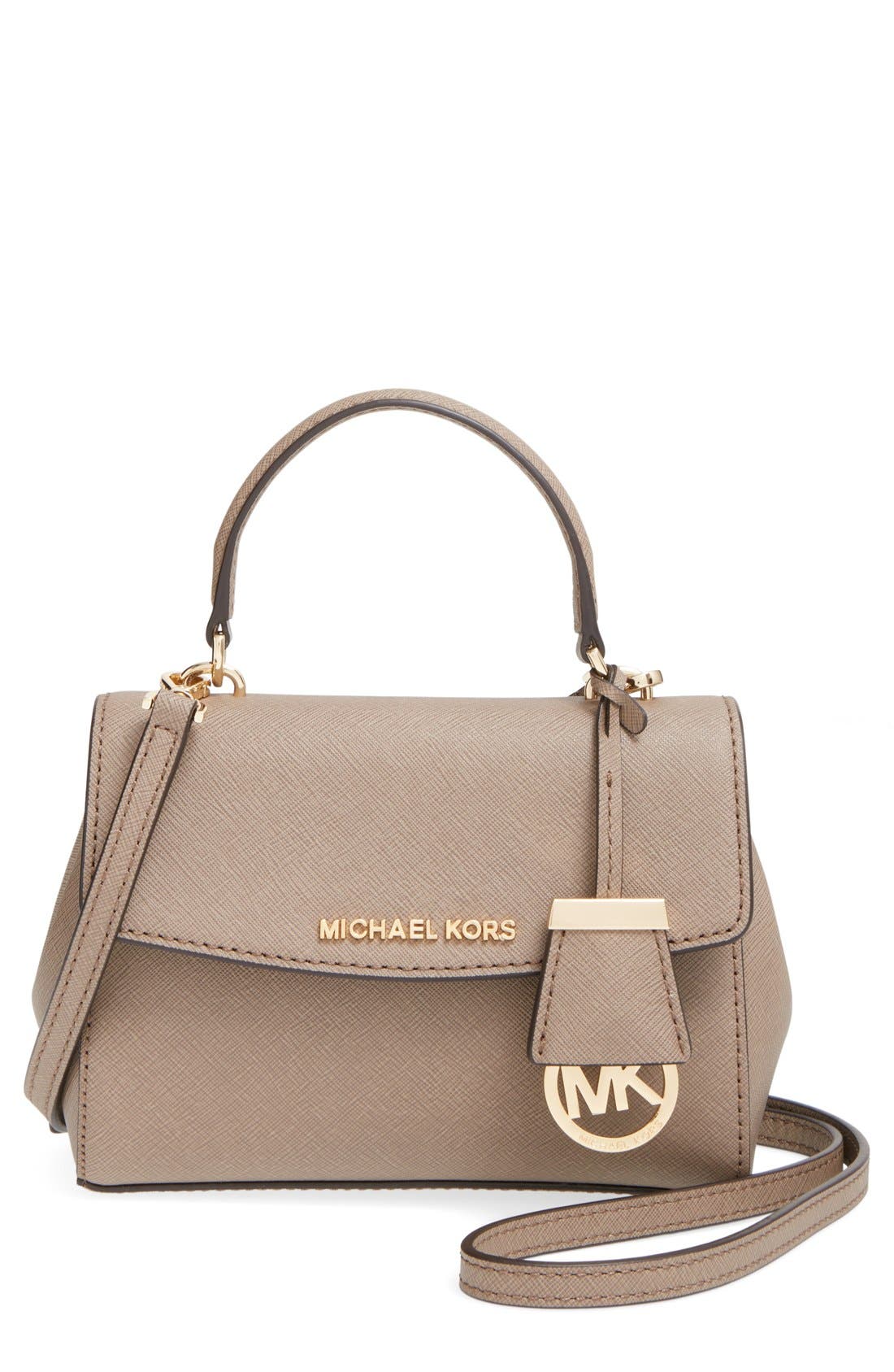 'Extra Small Ava' Leather Crossbody Bag, Main, color, DARK DUNE