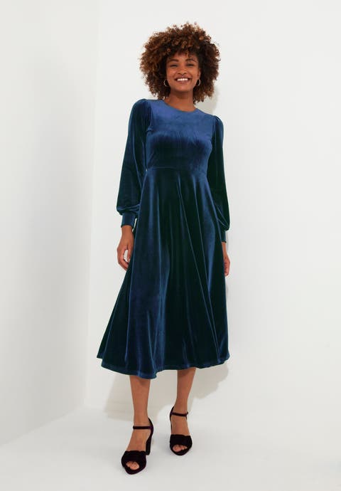 Crew Neck Velvet Midi Dress