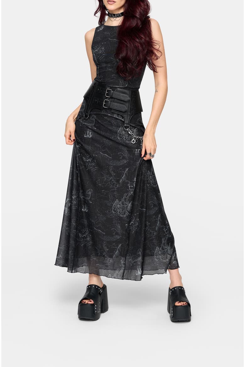 Kosmara Map Print Mesh Maxi Dress, Alternate, color, Black