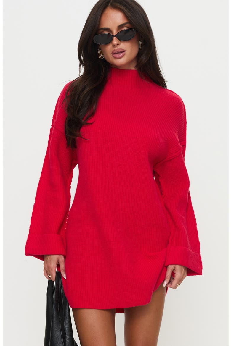 Weslie Long Sleeve Shift Sweater Dress, Alternate, color, RED