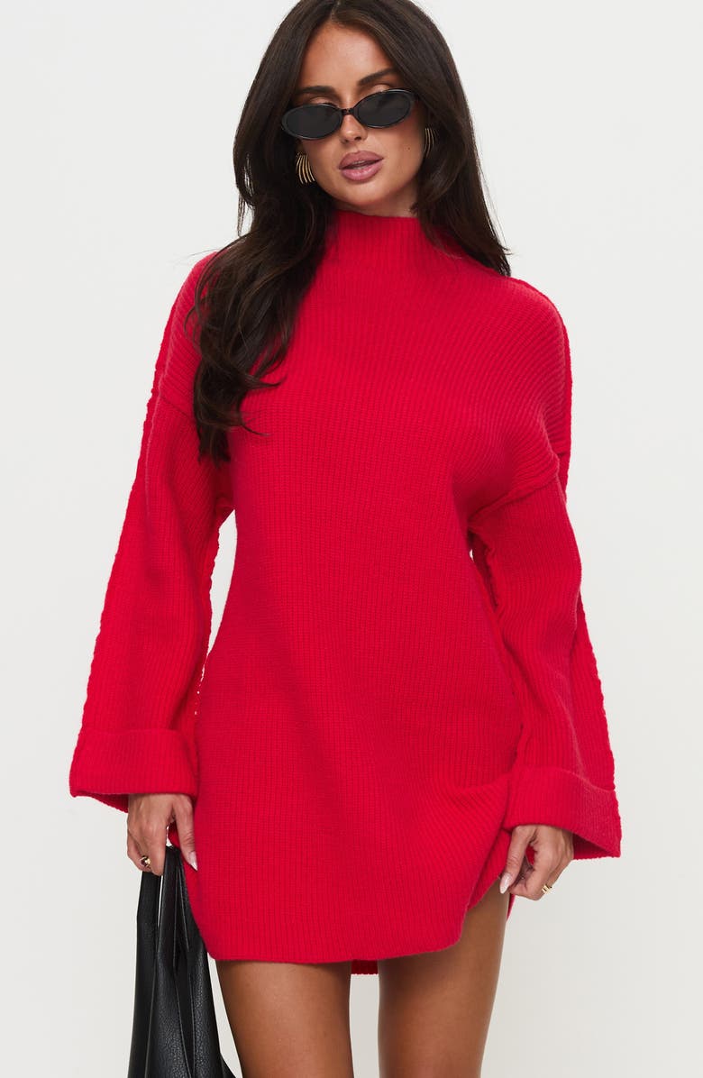 Princess Polly Weslie Long Sleeve Shift Sweater Dress, Alternate, color, Red