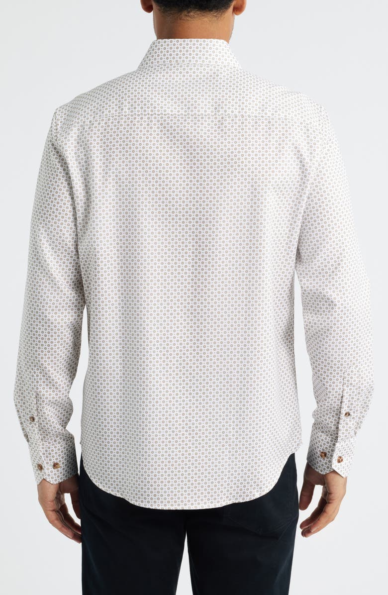 Bugatchi Axel Shaped Fit Geo Print Button-Up Shirt, Alternate, color, Camel