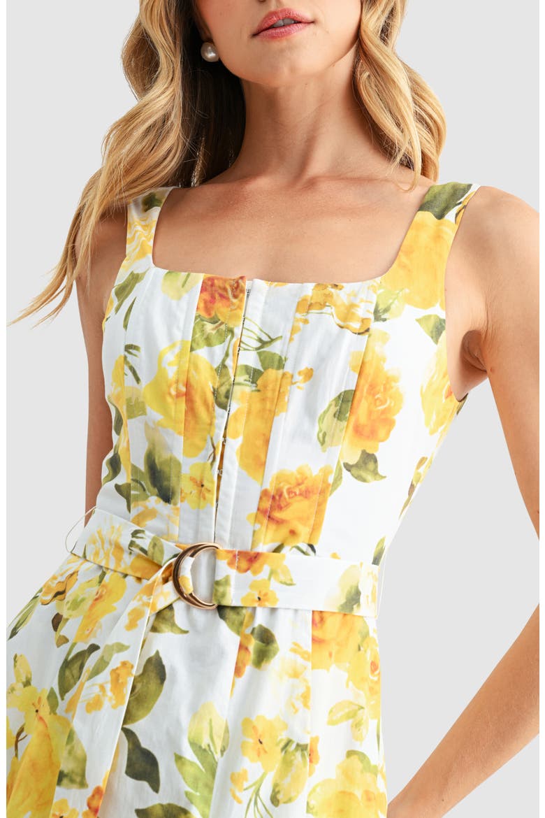 Belted Sleeveless Fit & Flare Midi Dress, Alternate, color, YELLOW FLORAL