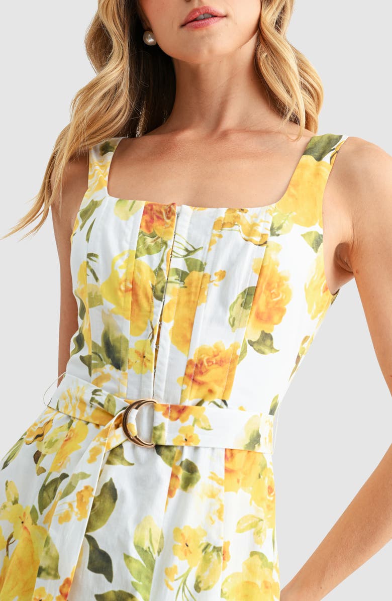 Mila Mae Belted Sleeveless Fit & Flare Midi Dress, Alternate, color, Yellow Floral