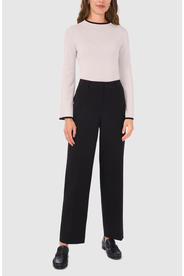 Mock Neck Rib Pullover, Alternate, color, GREY/ RICH BLACK