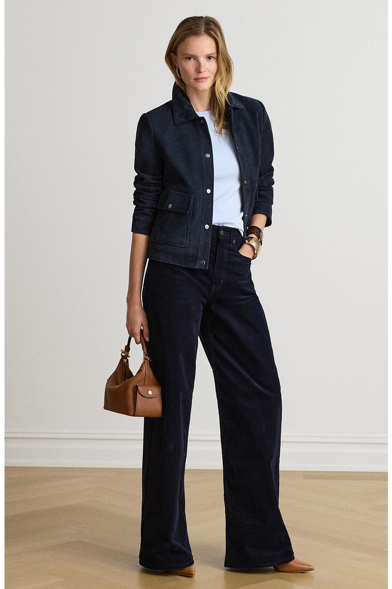 Snap Front Suede Jacket, Alternate, color, DK NAVY