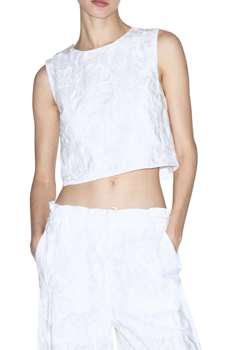 Floral Embroidered Cotton Crop Top, Main, color, WHITE