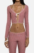 JADED LONDON Gingham Tie Front Picot Trim Crop Cardigan