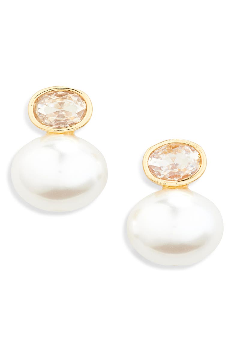 Shashi Crystal & Faux Pearl Double Drop Earrings, Main, color,