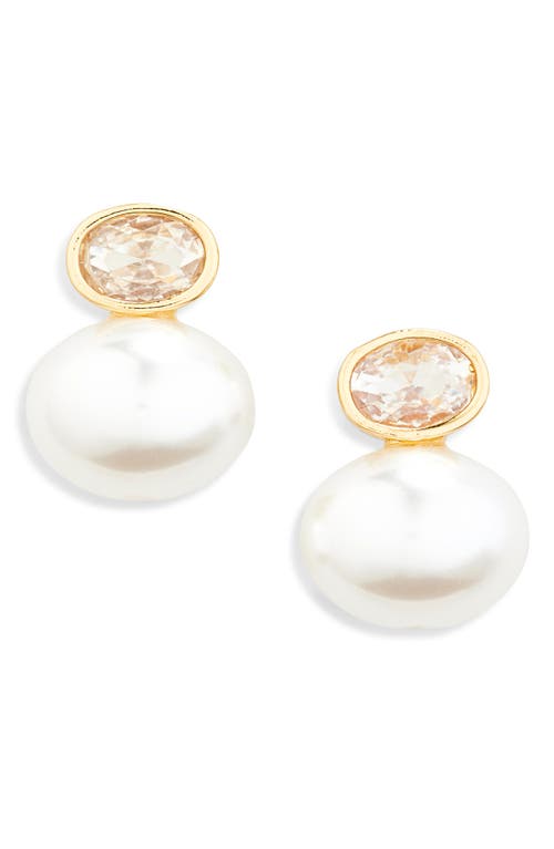 Shashi Crystal & Faux Pearl Double Drop Earrings