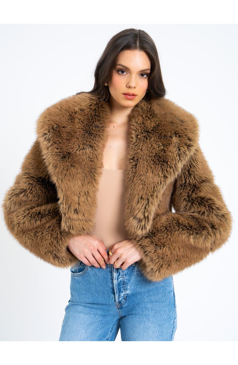 Miss Circle Yadavi Plush Vegan Faux Fur Cropped Jacket, Alternate, color, Brown