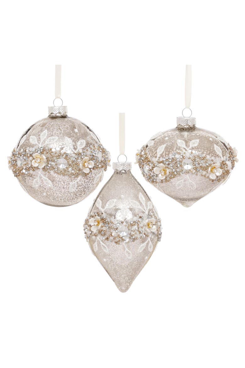 Floral Lace Ornament, Box of 6, Main, color, Champagne Silver