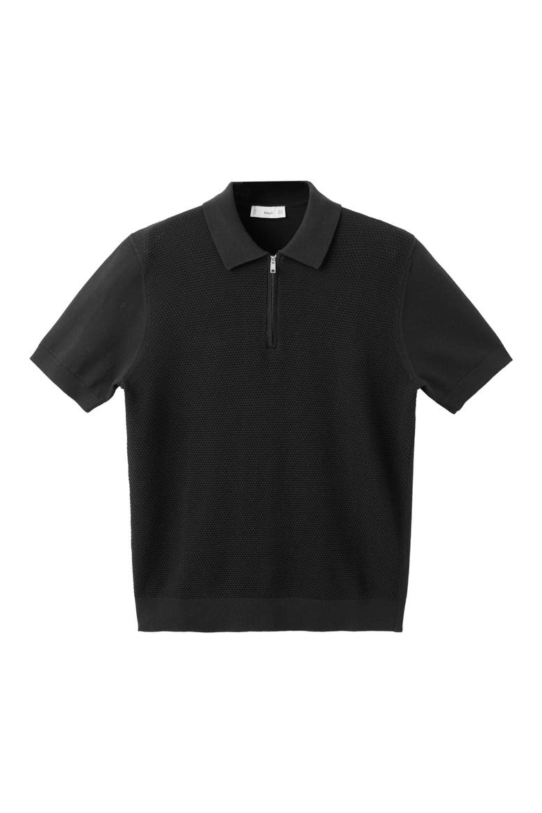Zip Cotton Knit Polo, Alternate, color, BLACK