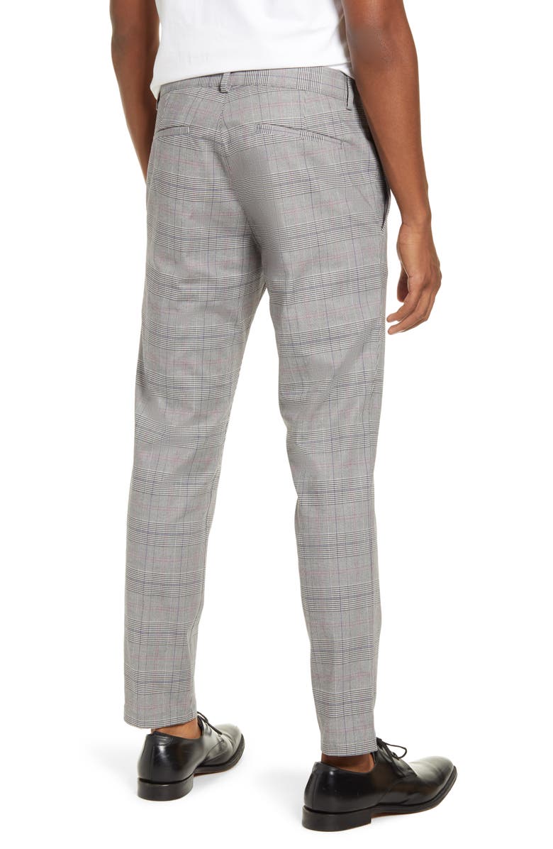 Topman Check Crop Stretch Dress Pants, Alternate, color, Grey