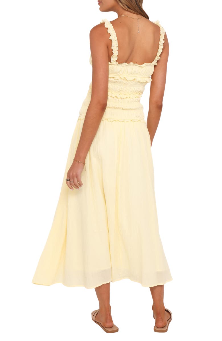 Petal & Pup Enola Shirred Ruffle Trim Midi Dress, Alternate, color, Yellow